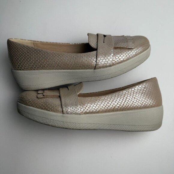FitFlop Loafers Womens Fringey Sneakerloafer Silver Snake Size 5 - Picture 8 of 9